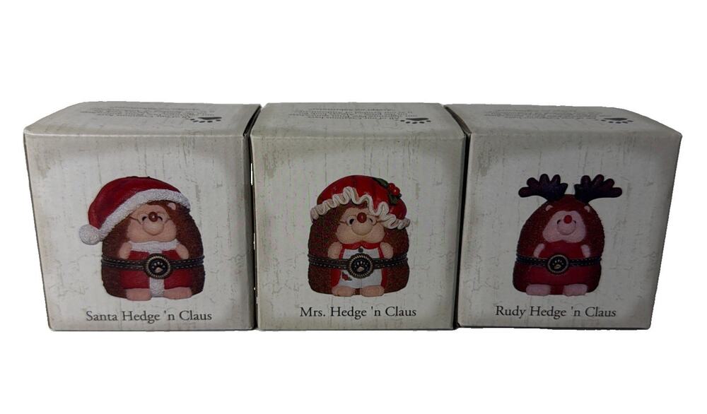 Boyds Bears Hedge n Claus Treasure Boxes Lot 3 Open Box 1E Santa Mrs Rudy